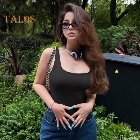Women Summer Bodysuit Square Neck Sleeveless Skinny Elastic with Crotch Button Closure Tight Waist Backless Solid Color Soft Breathable Lady Sexy