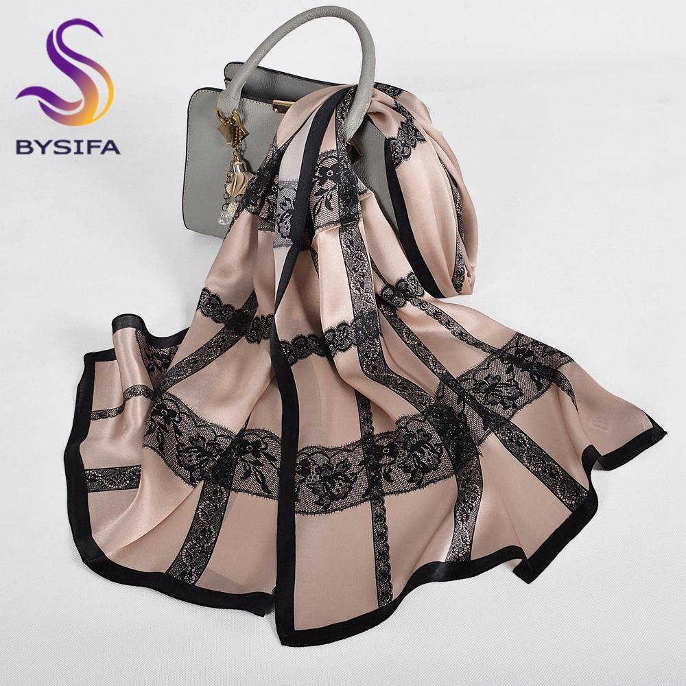 [BYSIFA] New Luxury Pure Silk Scarf Shawl Women Spring Autumn Long Scarves Ladies Brand 100% Silk Neck Scarf Foulard 175*52cm