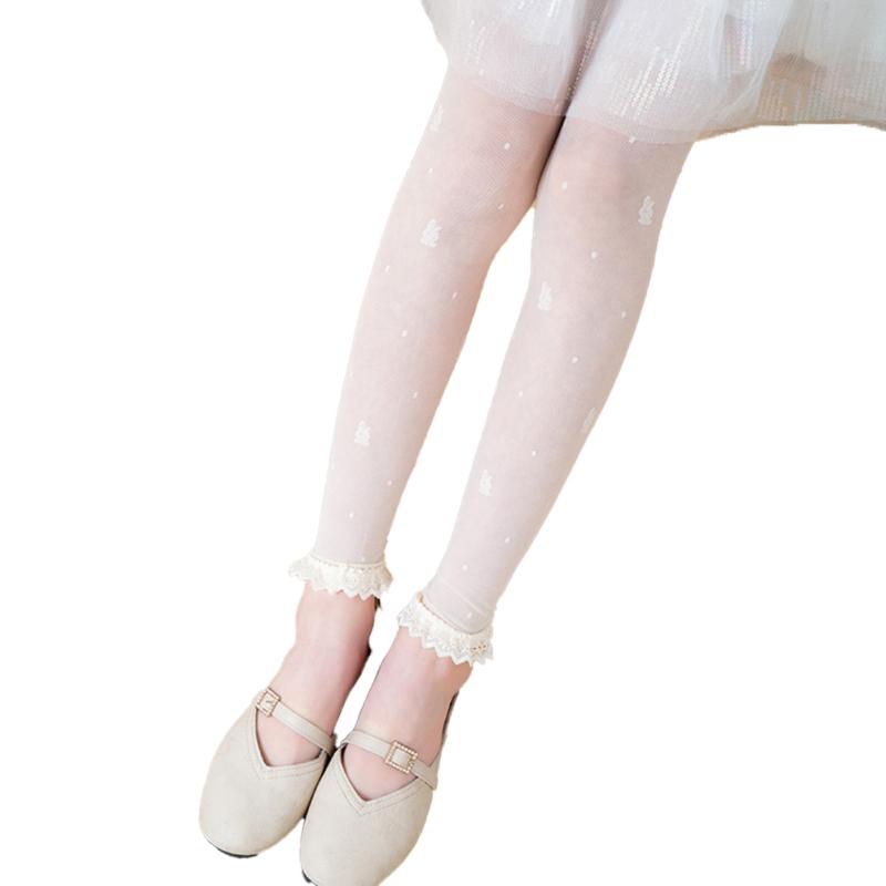 Panty de Verano Transpirable Fino para Niños Niñas Color Sólido Encaje de Conejo Medias Bebé Anti-mosquitos