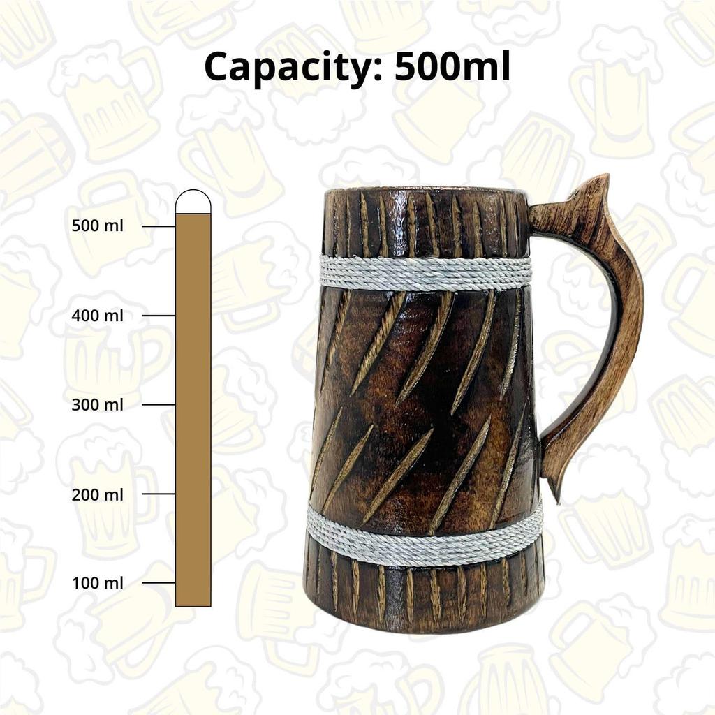 500ml Handgefertigter Holz-Bierkrug, Mangoholz mit Sheesham-Finish, Fassstil, Leicht & Langlebig, für Craft-Bier, Hausbar, Café, Party, Geschenk