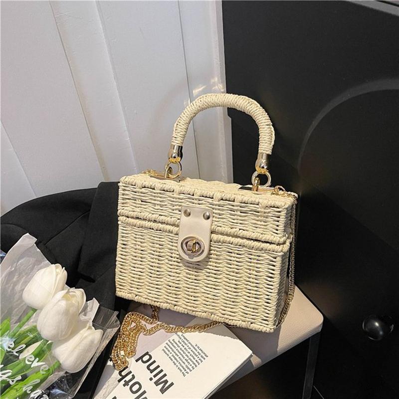 

Плетеные соломенные сумки Женские сумки Богемный шик Многофункциональная сумка для пляжа Цепочка Кроссбоди Сумка на плечо 19x8x14cm бежевый