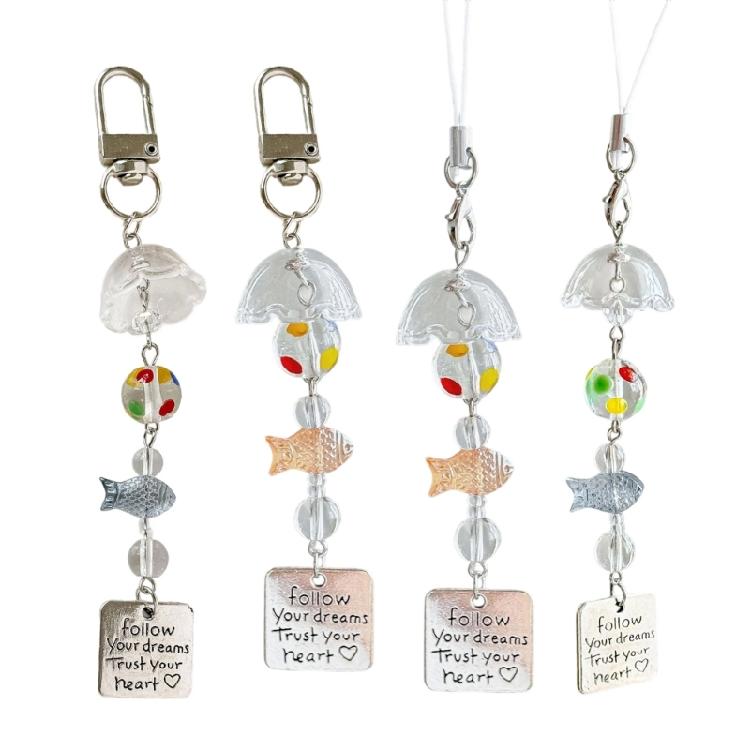 Artistic Fish Windchime Mobile Phone Lanyard Colorful Acrylic Beaded Keychain for Casual or Formal Occasions