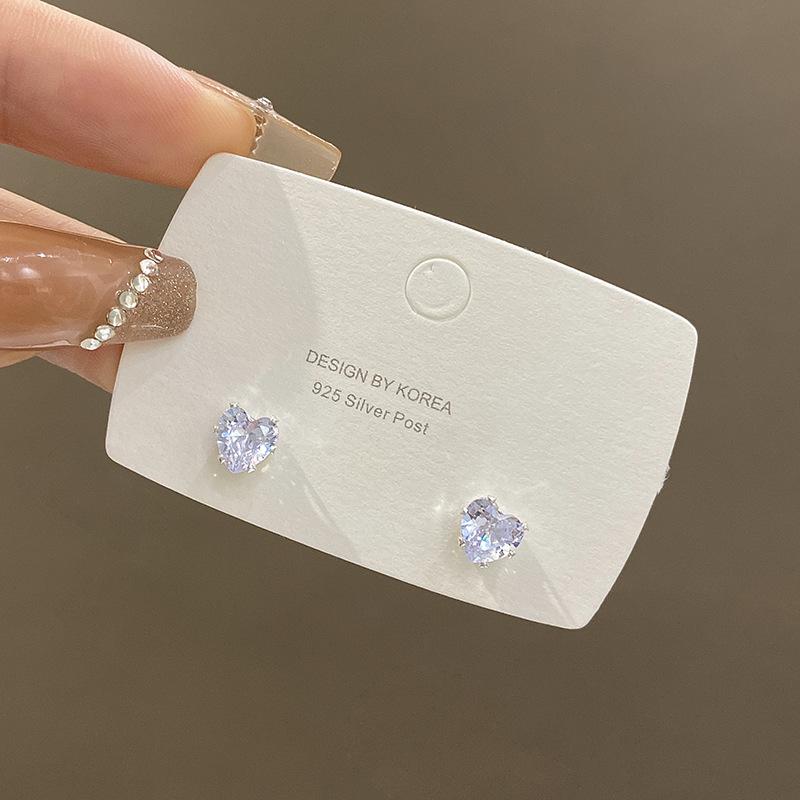 925 Silver Needle Exquisite Zircon Love Stud Earrings Women's Niche Design Earrings Korean Version Cold Wind Ear Jewelry