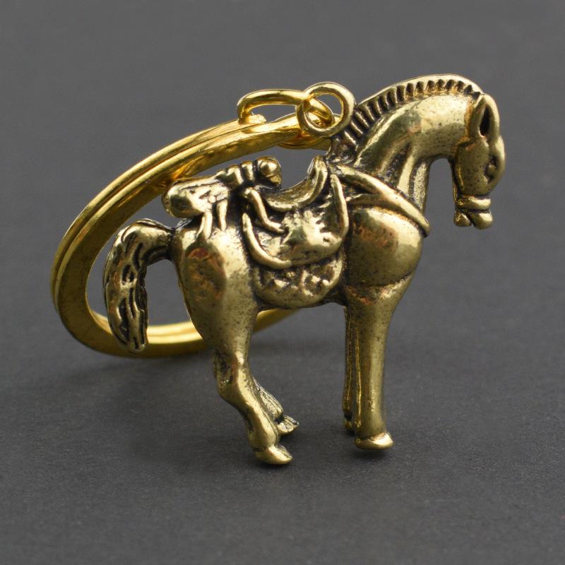 Brass Horseback Fly Car Keychain Pendant Horseback Win Fortune Zodiac Horse Creative Pendant