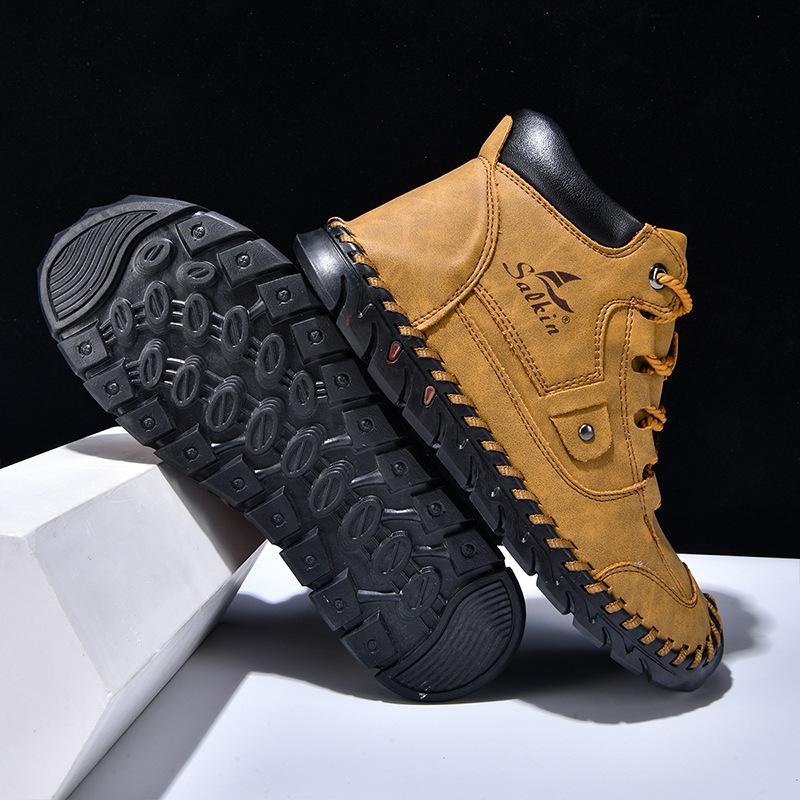 2025 Autumn/winter Men's Casual Shoes Short Boots Mid Top, Large-sized Handmade Ankle Boots Work Boots