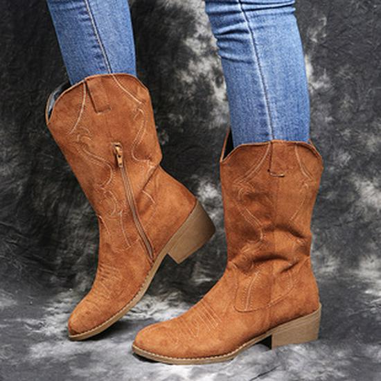 Bottes en cuir à tige haute et bout rond plat pour femmes grandes tailles automne/hiver 2021