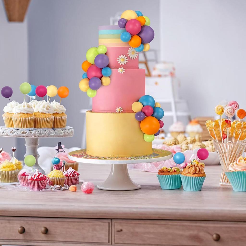 56 PCS Ball Cake Picks Colorful Ball Shaped Cake Topper Pearl Balls Cupcake Cake Insert Topper for Wedding Birthday Party
