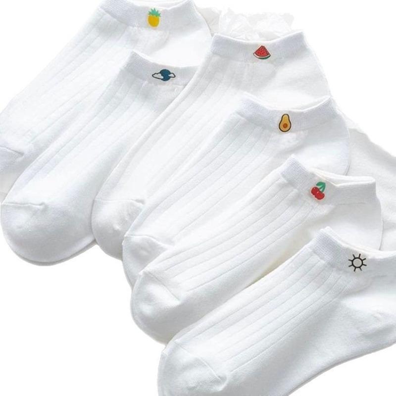 6 Pairs of Combed Cotton Fruit-embroidered Boat Socks for Women, Summer Deodorizing, Sweat-absorbing, Low-top, Invisible Short Socks