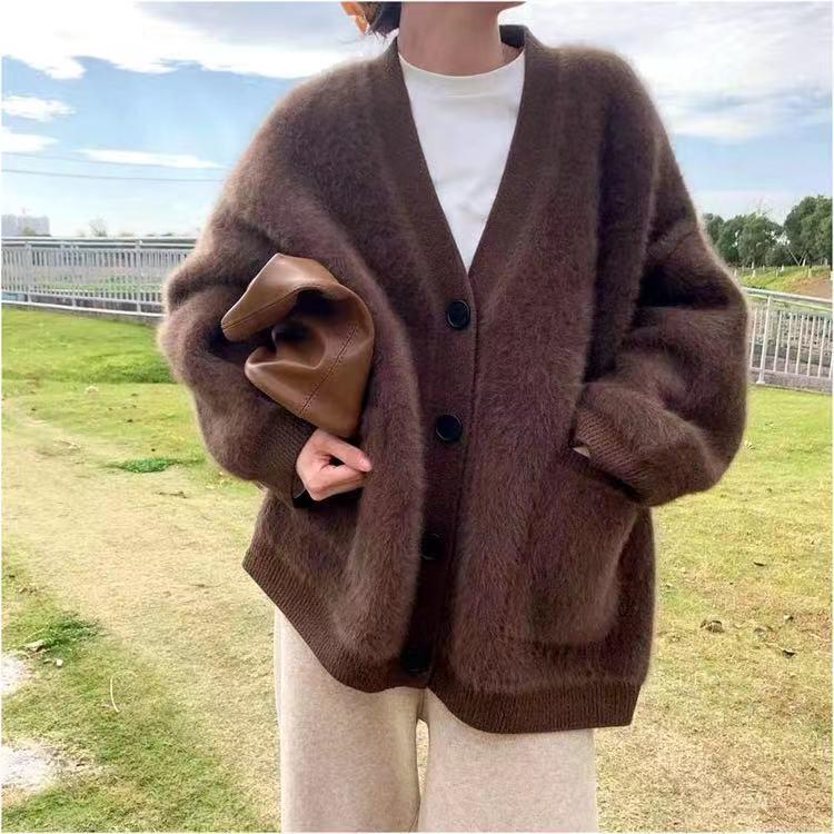 2025 Herbst/Winter Damen Verdickter Nerzpelz Koreanischer Stil Gestrickte Strickjacke