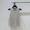 Spring/Summer Striped Embroidered Sleeveless Knit Top