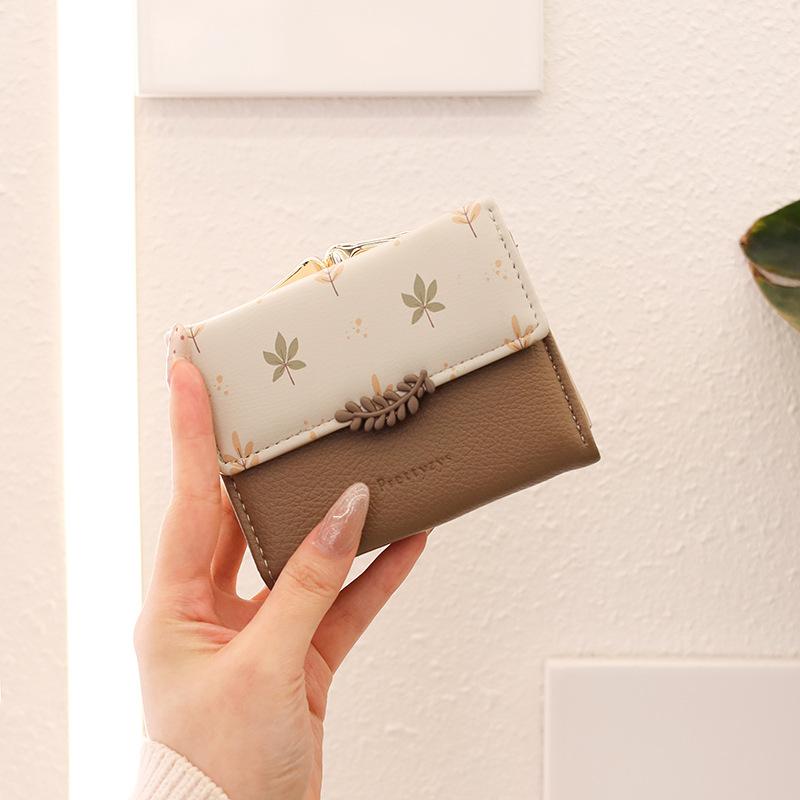 Wallet Women's Short PU Printed Zipper Sweet  Ladylike Printed Zipper Student Coin Women's Coin Purse