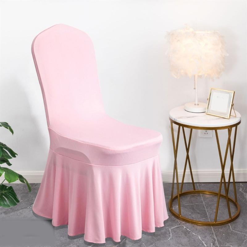 Elastic Dining Chair Cover Sun Skirt Smooth Milk Silk Fabric Breathable Seat Protectors For Wedding Decoration Hotel
