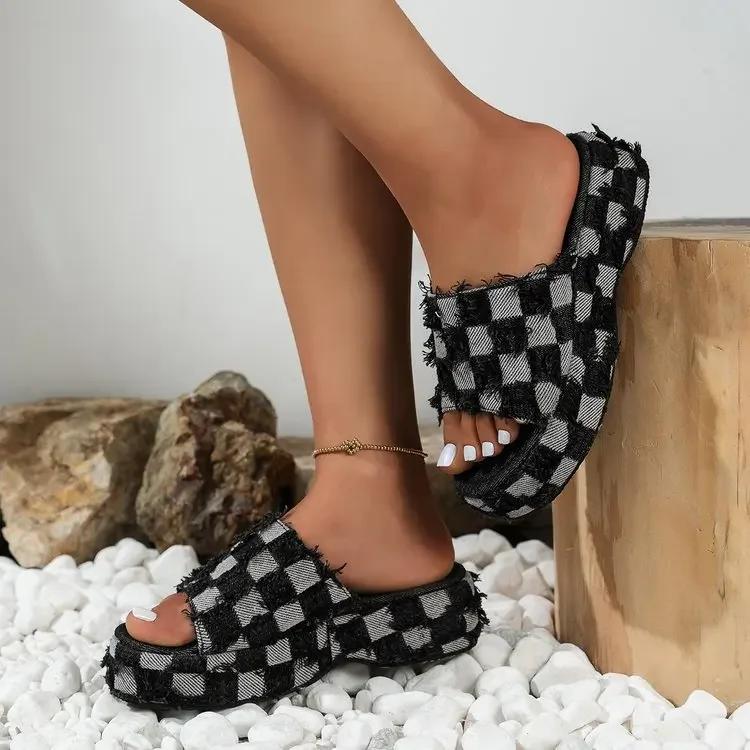 Denim Rome Thick Women Slipper Summer Platform Heels Casual Sport Beach Ladies Slides Fashion Dress Women Sandals Flip Flop