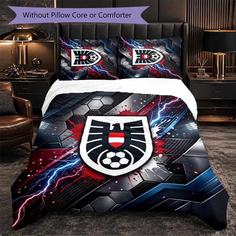Austria Football Pattern 3 Pieces Bedding Set Soft Microfiber Duvet Cover with Pillow Cases for Bedroom