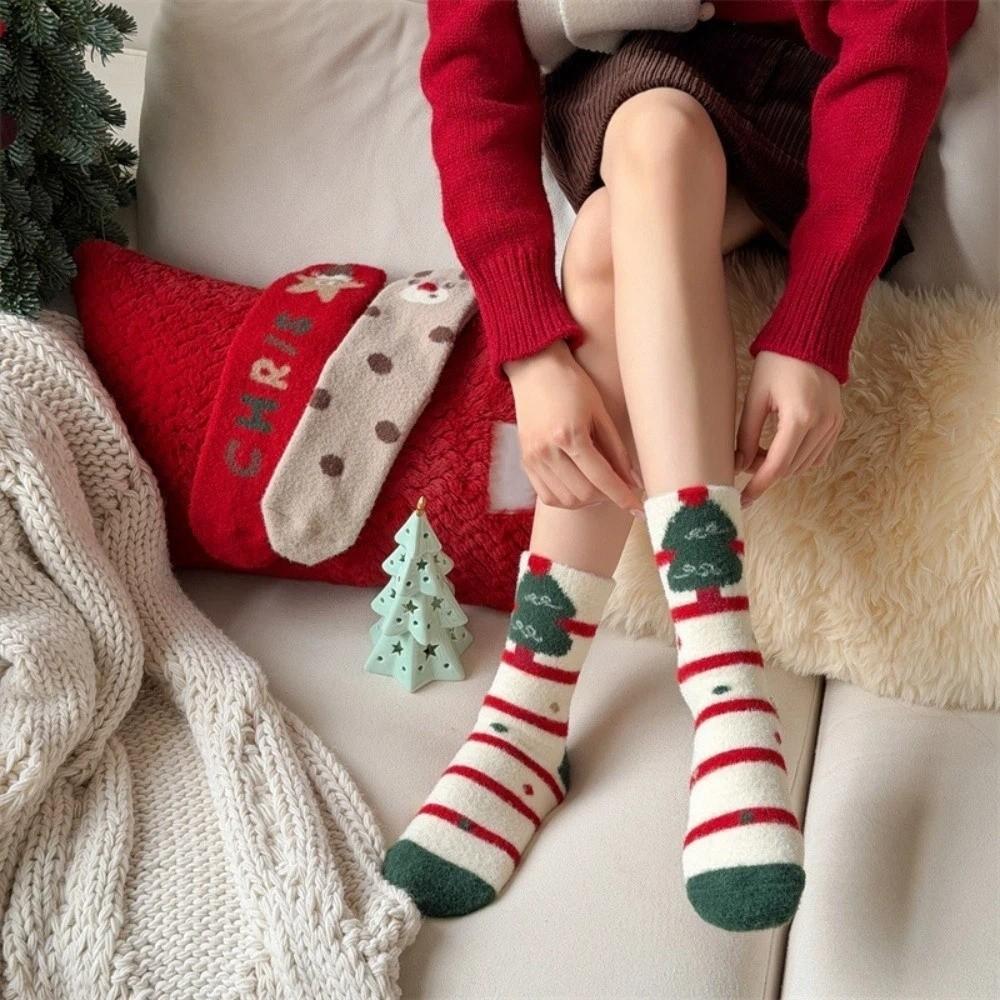 Christmas Tree Christmas Thick Thermal Socks Snowman Sleeping Slipper Socks Winter