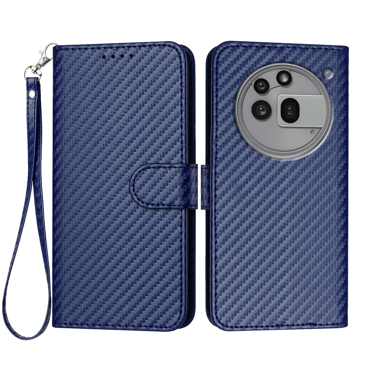 

For Nothing Phone (3a) Pro Wallet Case with Strap Carbon Fiber Texture Leather Mobile Cover Royal Blue
