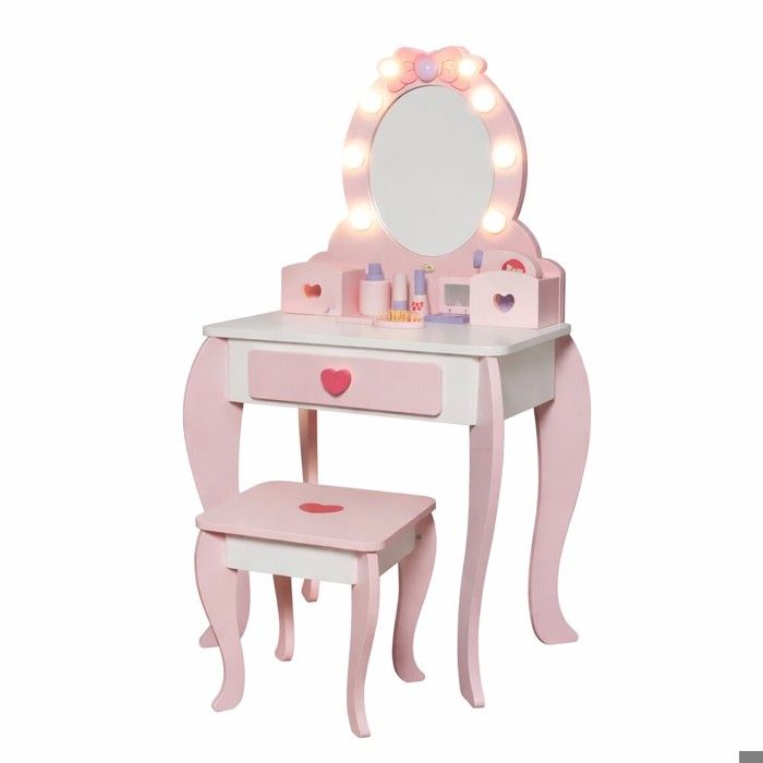 Coiffeuse enfant - GINGER HOME - Miroir éclairé - Tabouret inclus - MDF &amp; bois massif