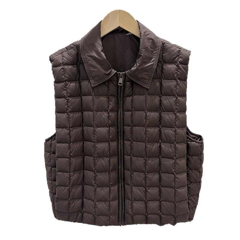 Autumn and winter new small plaid down vest women's short lapel loose large board fashionable simple vest