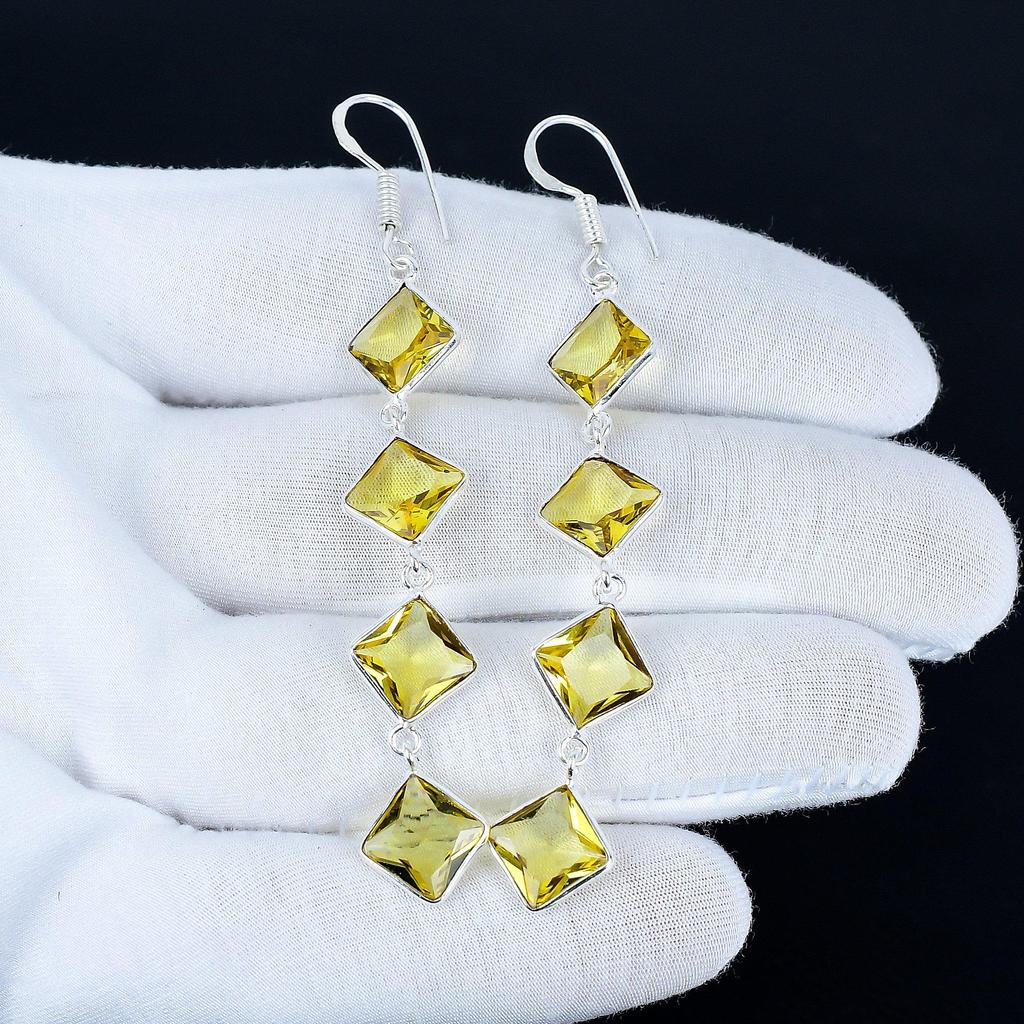 Citrine Gemstone Earrings, 925 Sterling Silver Earrings, Handmade Silver Earrings For Gift, Citrine Dangle Earrings Party Wear Gift