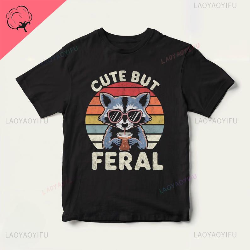Cute But Feral Raccoon Toddler Tshirt Funny Raccoon Boy Girl Gift Trash Animal Tee Somebodys Feral Child Vintage Youth Clothes