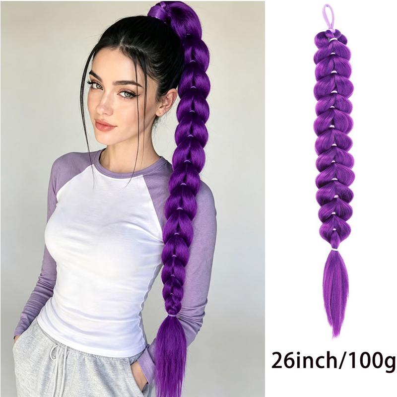 Purple Braiding Hair Ponytail Extensions with Elastic Tie 26Inch