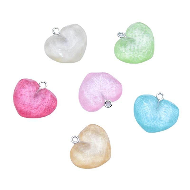 Geometric Heart Earring Keychain Pendant with Colored Resin Wave Pattern