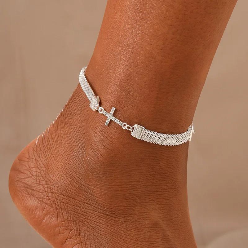 Trendy Crystal Infinity Anklet For Women Butterfly Hand Cross Charm Silver Color Chain On Foot Leg Girls Ankle Bracelet Jewelry