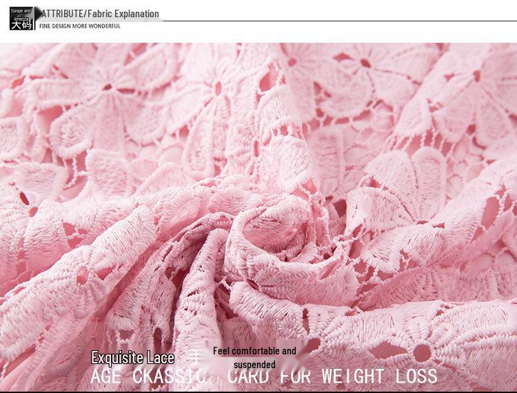 Rochie Roz Casual Mărimi Mari din Dantelă Solubilă în Apă pentru Persoane de Vârstă Mijlocie și Vârstnice