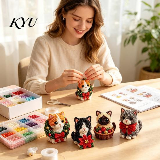 Parent Child Interactive Activity 3D Beaded DIY Kit, Lifelike Christmas Animal Beading Craft Set, Set for Kids Handmade Easy Embroidery Kit And Adults