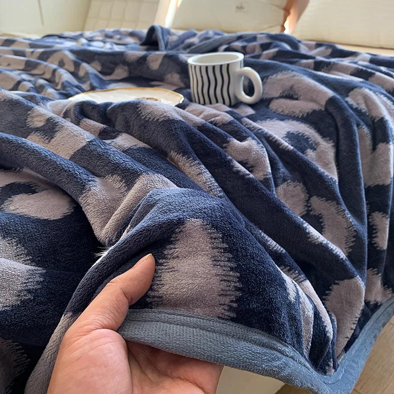 Flannel Fleece Blanket for Beds Reactive Printed Thicken Warm Blankets for Winter Single/Queen/King Size Plaids for Sofa Blanket