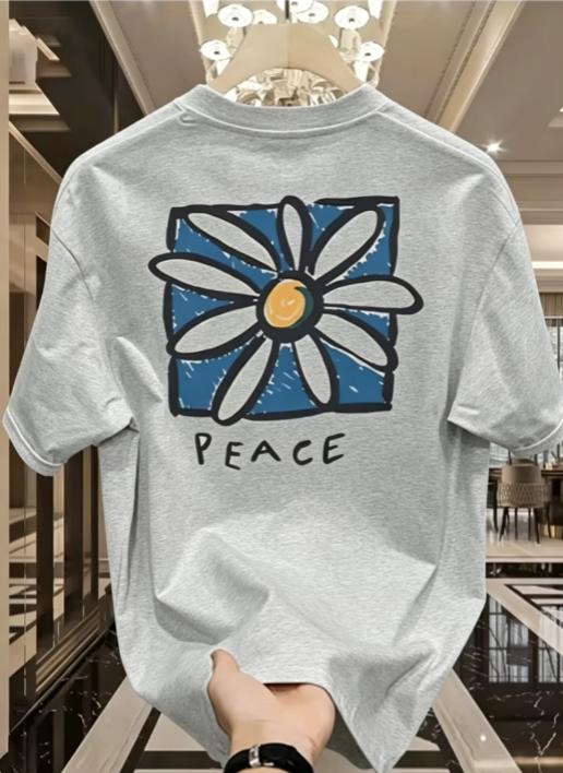 Minimalist Floral Pattern Printed Shirt for Unisex Breathable Summer Cotton Tshirt Casual Cotton Tshirt Graphic Tshirt Soft