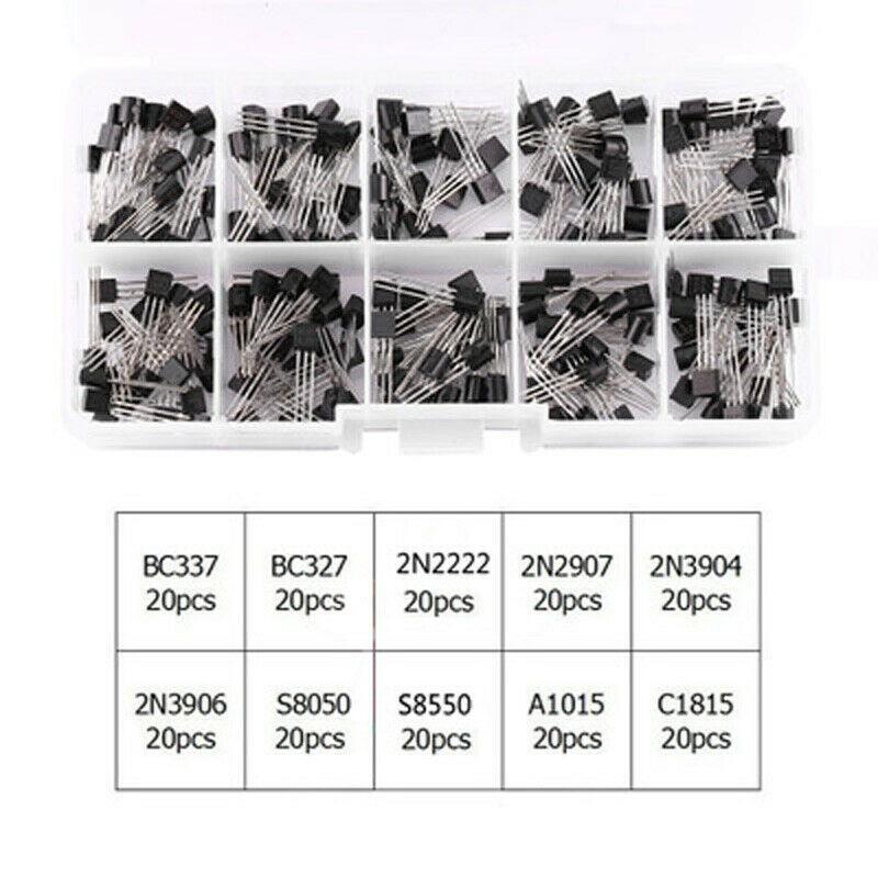 200PCS 10 Value PNP NPN Power Transistor Kit Assortment Box Component Assorted