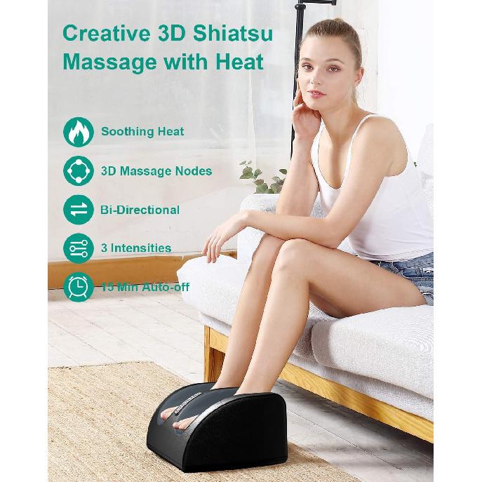 Shiatsu Foot Massager Machine with Heat, Foot and Calf Massager with Massage Roller, Deep Tissue Massager for Plantar Fasciitis, Pain Relief,