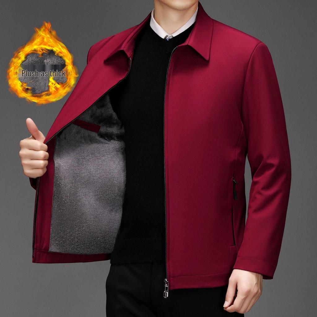 2026 Men's Spring & Autumn Jacket for Middle-Aged & Elderly: Business Casual Long Sleeve Lapel Outerwear