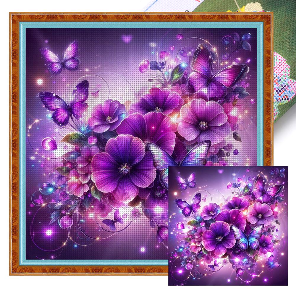 1 Set Full Embroidery Cotton Thread 11CT Printed Fantasy Flowers Cross Stitch Kits DIY Arts Ornament Home Decorations 40x40cm