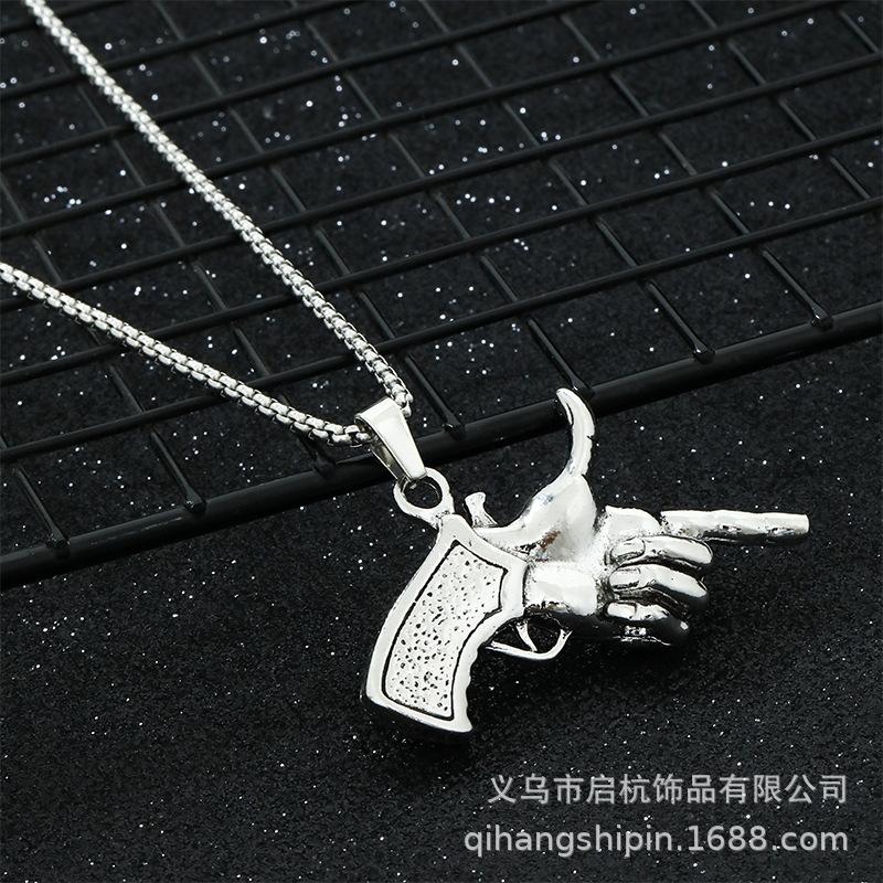 Finger Pistol Necklace Trendy Versatile Hip Hop Men'S Long Sweater Sweater Chain Accessories