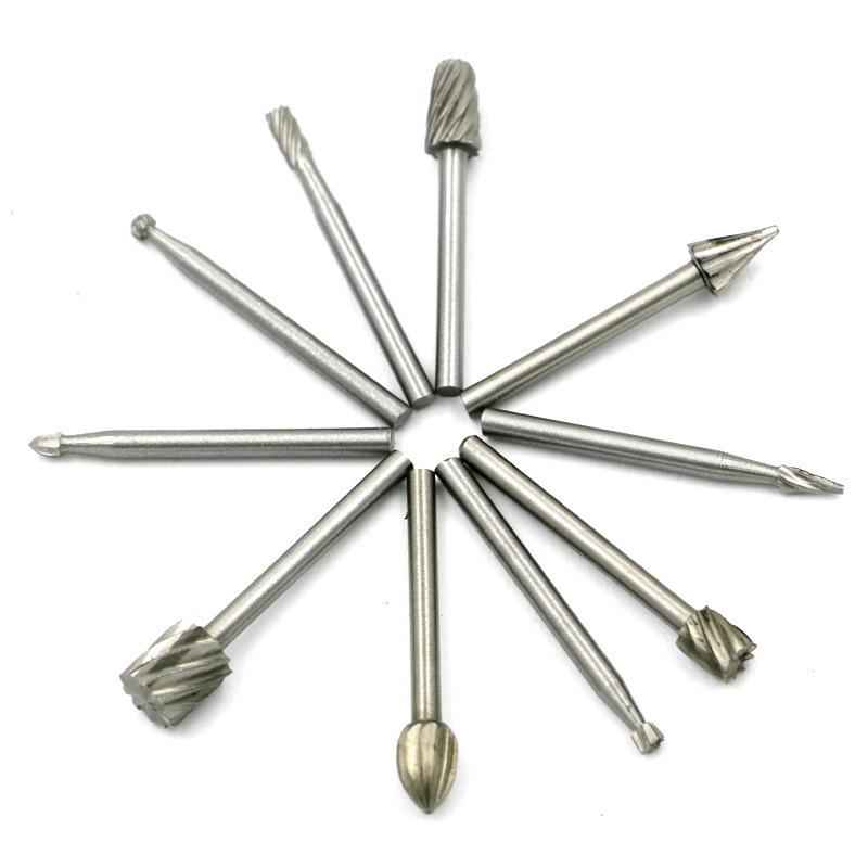 10-Piece High-Speed Steel Rotary File Set: Electric Grinder Accessories for Woodworking, Milling, Carving, and Engraving.