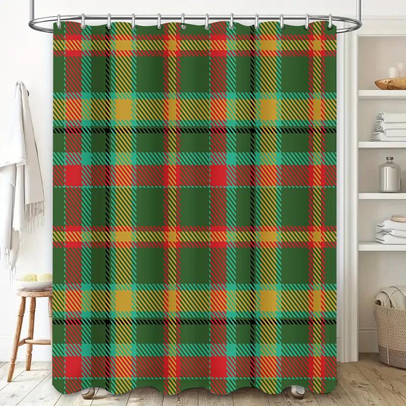 Green Plaid Shower Curtain Waterproof Bath Decor Customizable Home Accessories For Bathroom Green Red Yellow Blue Orange 69X72''