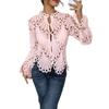 Women’s Sexy Ruffle Long Sleeve Summer Lace Tops 2026 Puff Flare Shirt V Neck Hollow Out Button Down Tunic Blouses