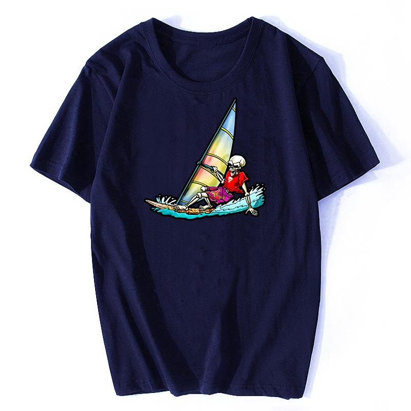 Design Windsurfer Skeleton T-Shirt Tshirt Men Hipster Adult T Shirt O- Neck Short Sleeve Tees Harajuku