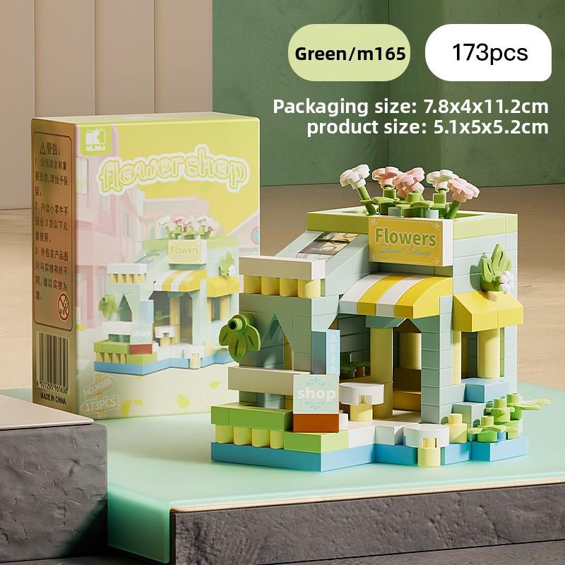 Non-Toxic Flower Shop Food House Building Blocks Kit Mini City Street View Home Decor Children Assembly Bricks Model Kids Educational Toy
