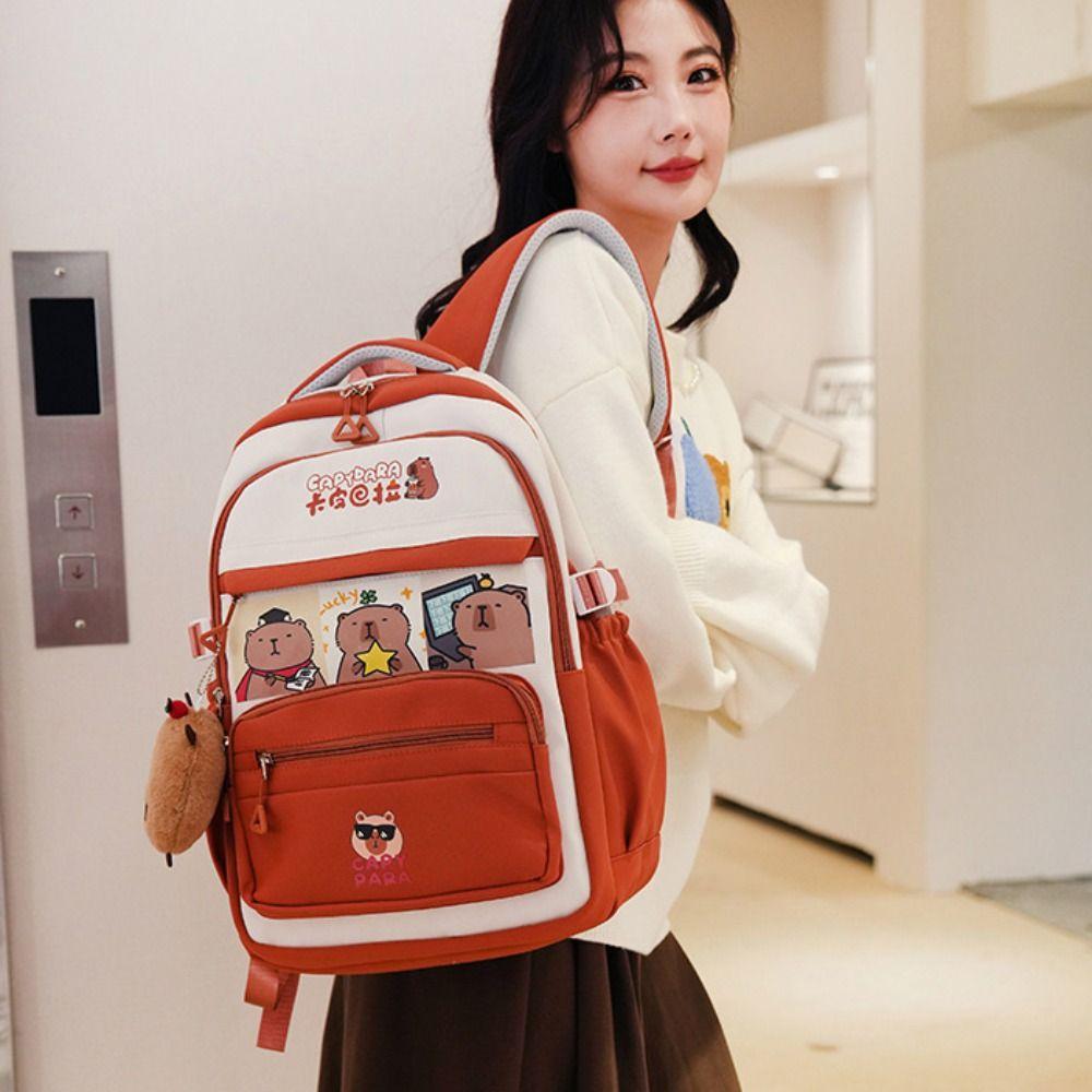 Cartoon Capybara Backpack Casual Style Casual Shoulder Bag Trendy School Bag  Travel