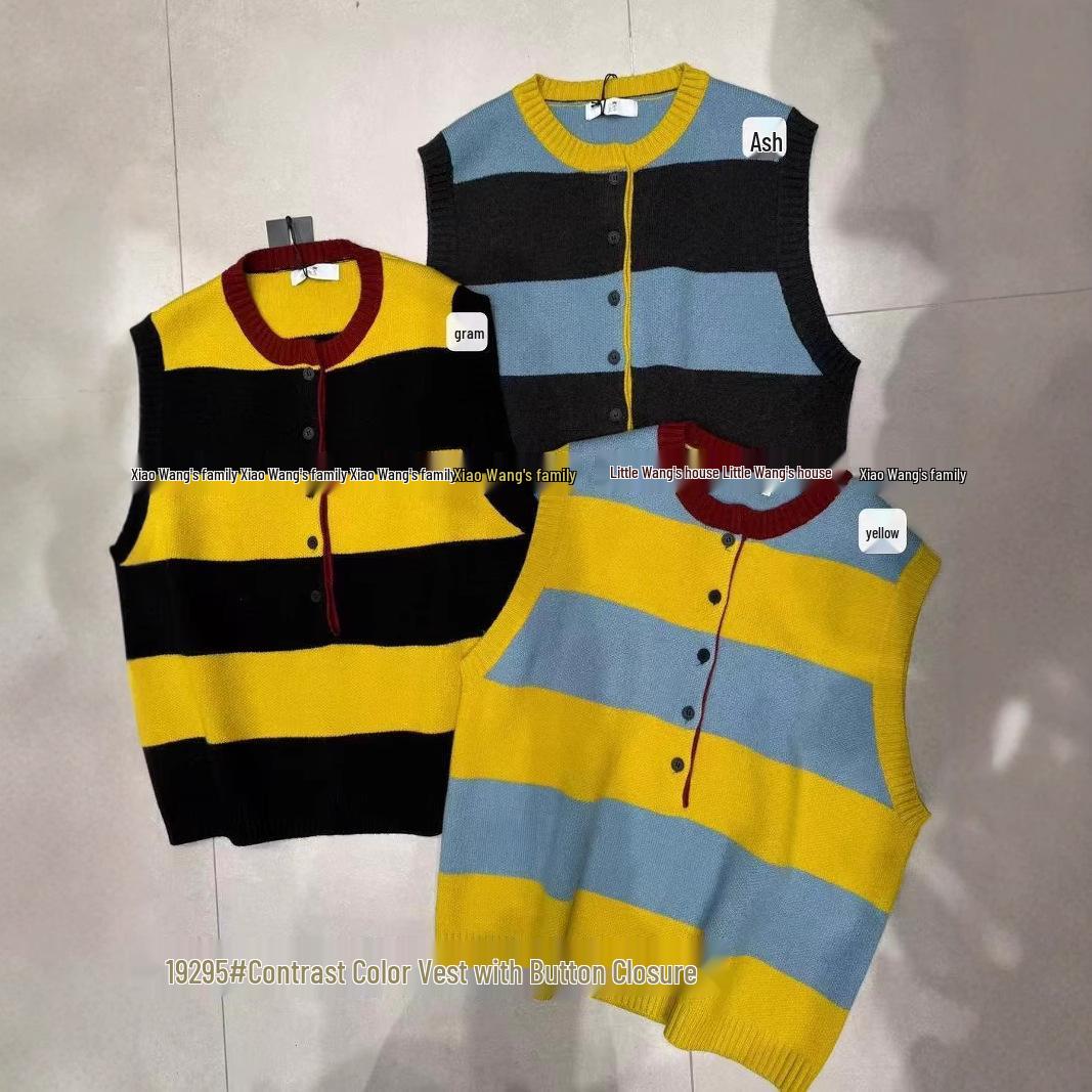 

Зимний кардиган жилет в корейском стиле большого размера с цветными блоками и полосками от Сяо Вана One Size чёрный