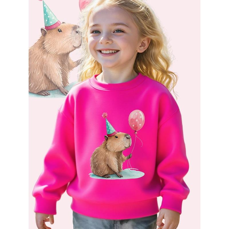 Girls Cute Capybara & Balloon Birthday Party Sweatshirt - Soft Long Sleeve Crewneck Pullover with Capybara Graphic 110 розы красного