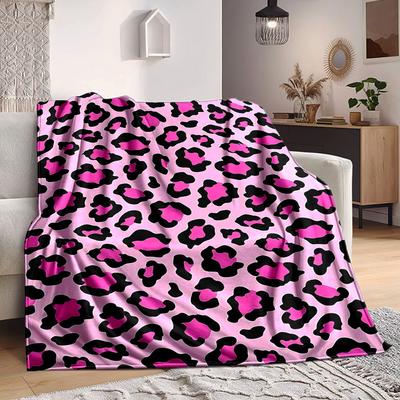 1pc Pink Leopard Print Blanket Warm, Cozy, And Soft, Suitable for Sofas, Beds, Cars, And Office Use.Perfect for Camping And Travel, Making It a Great