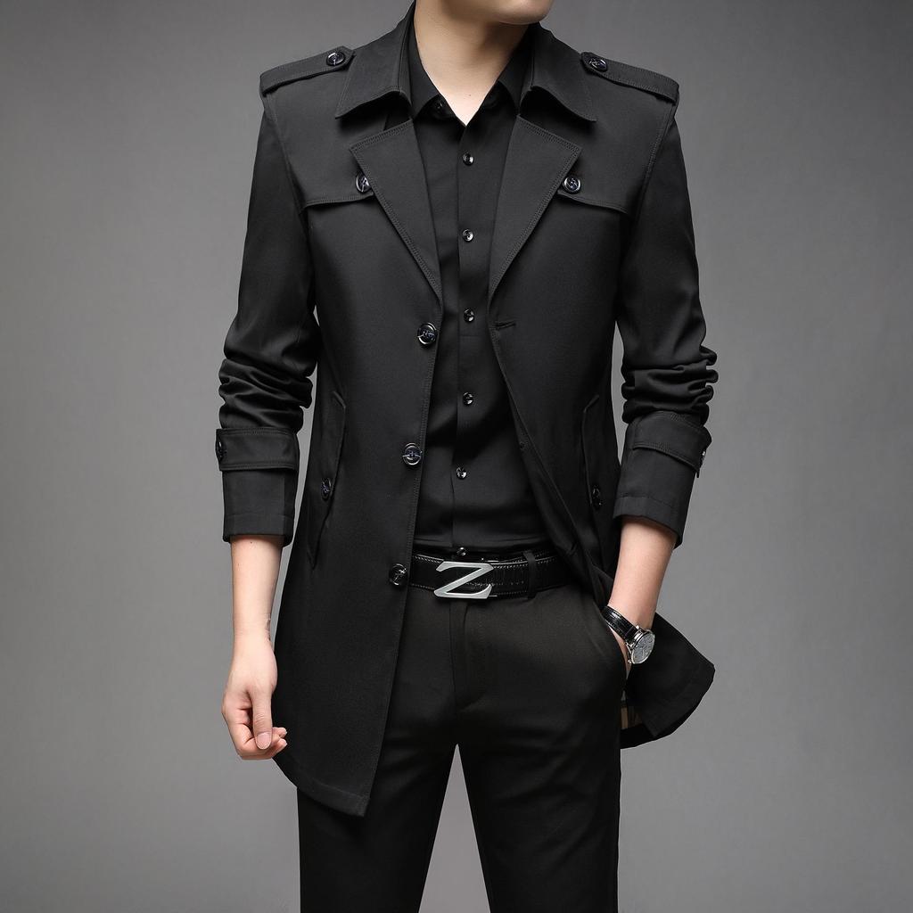 Men's Slim Fit Mid-Length Windbreaker Jacket, Korean Style Plus Size, M-8XL, for Casual or Business Wear, Ideal for Spring and Autumn.