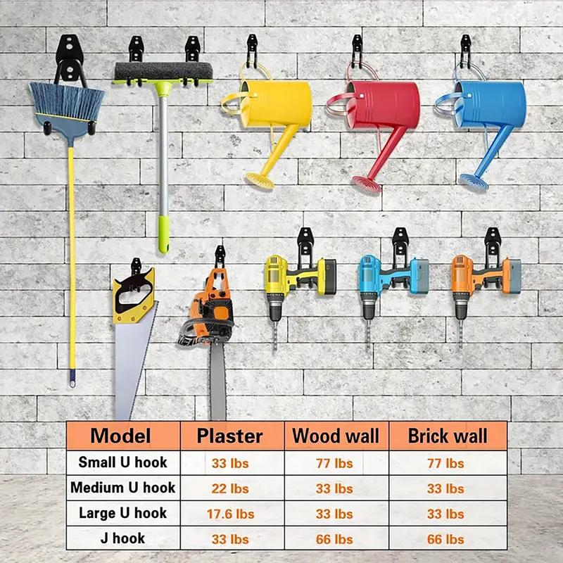 4/12 Heavy-Duty Metal Hooks for Wall Mounting, Garage Storage Hooks, Bicycle Hooks, Wall-Mounted Non-Slip Storage Hooks, Garden Storage Tools