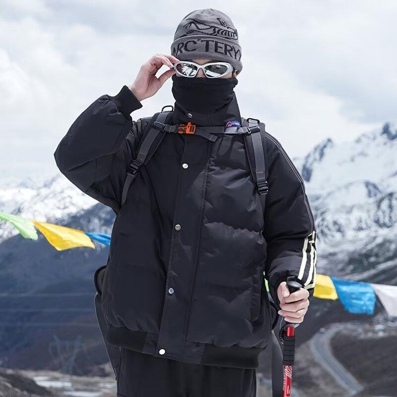 

Утепленная одежда с толстым воротником-стойкой для пар, мужская и женская, новинка 2025 года, осенне-зимняя утепленная одежда, короткая утепленная куртка, утепленная куртка, топ 3XL чёрный