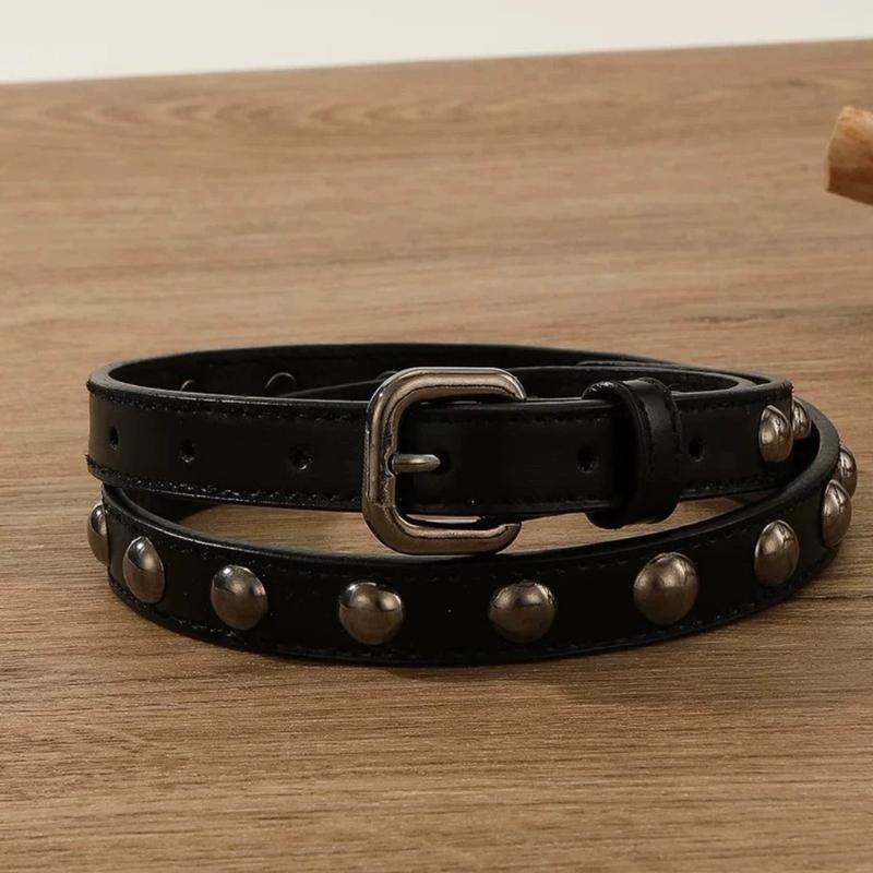 PU Leather Waist Belt with Pin Buckle Harajuku Rivet Waist Belt Woman Girls Jeans Dresses Skirt Coat Thin Waistband