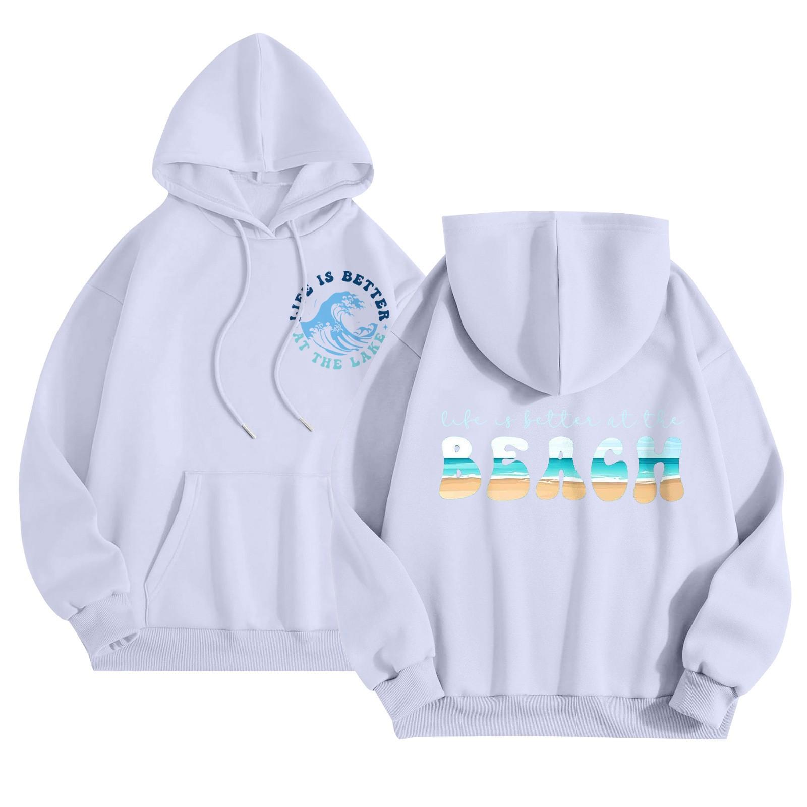 

Графические толстовки с капюшоном для женщин Милый пуловер с длинным рукавом Опрятные толстовки с капюшоном с принтом букв Осень-зима S белый